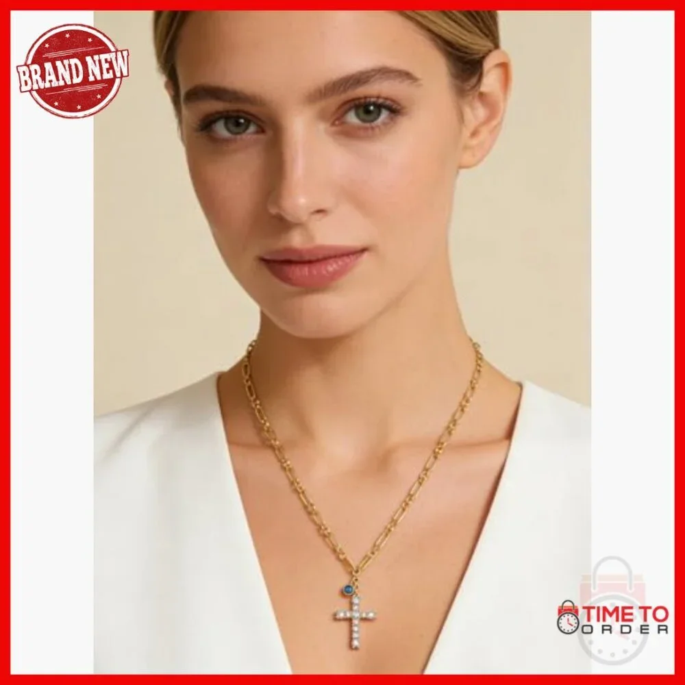 14K Gold Plated Cross Birthstone Necklace Adjustable Chain Pendant Jewelry